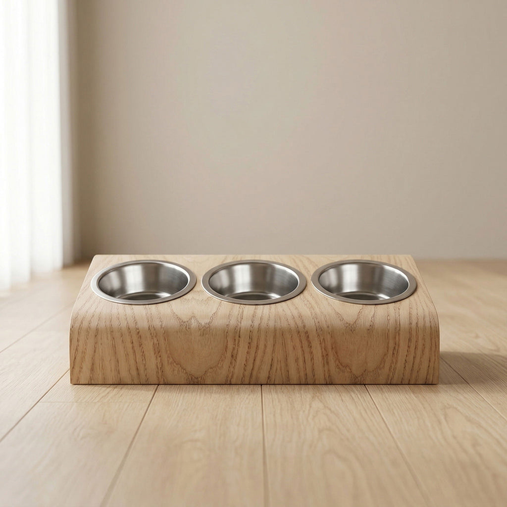 Elevated Cat Feeding Stand - Oak