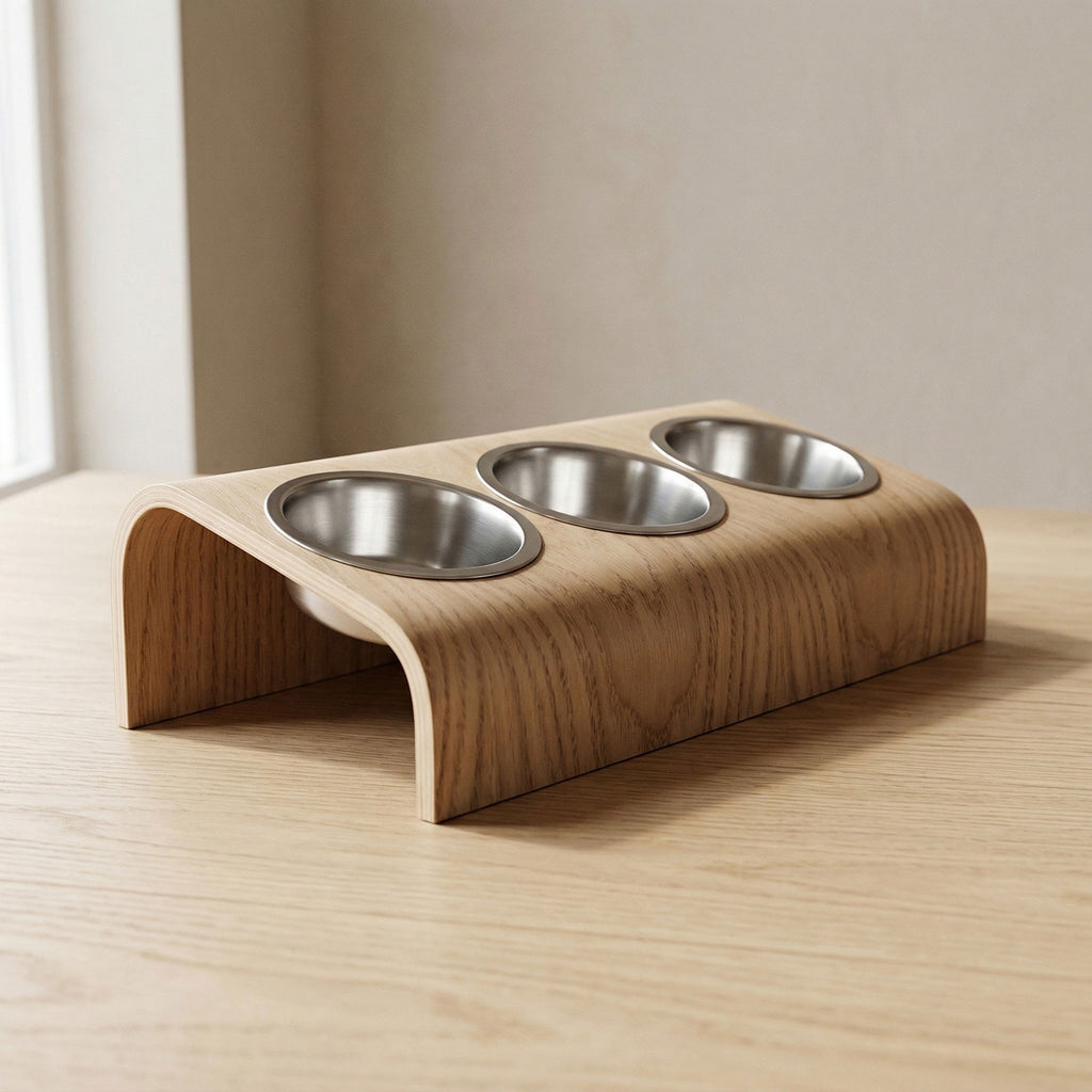 Elevated Cat Feeding Stand - Oak